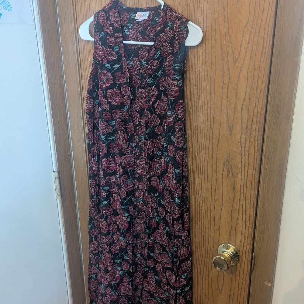 LuLaRoe Joy Vest Full Length‎ Silk Like Cardigan Rose Floral-Small